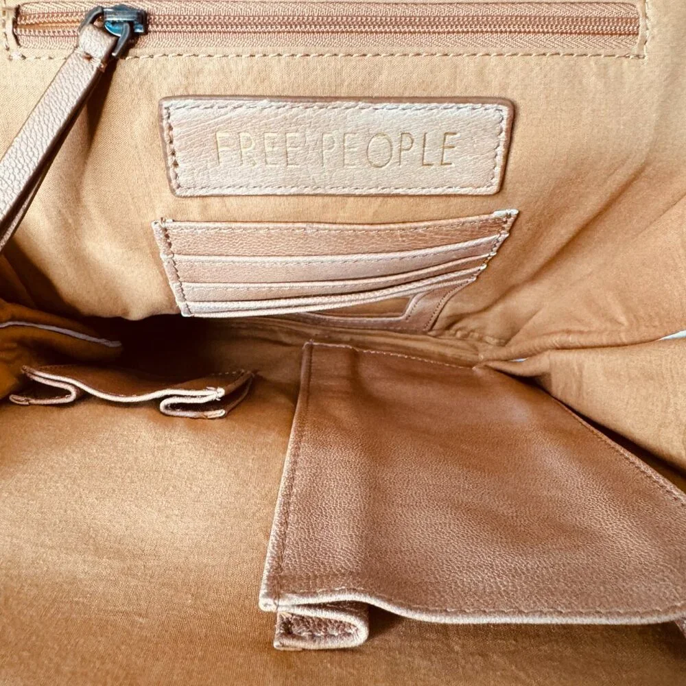 NWT Free People Break of Dawn 100% Leather Backpack Cognac Tan Tooled Sun - Picture 4 of 13